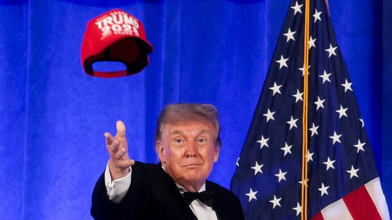 Trump jokes about third presidential term, unveils ‘Trump 2028’ cap